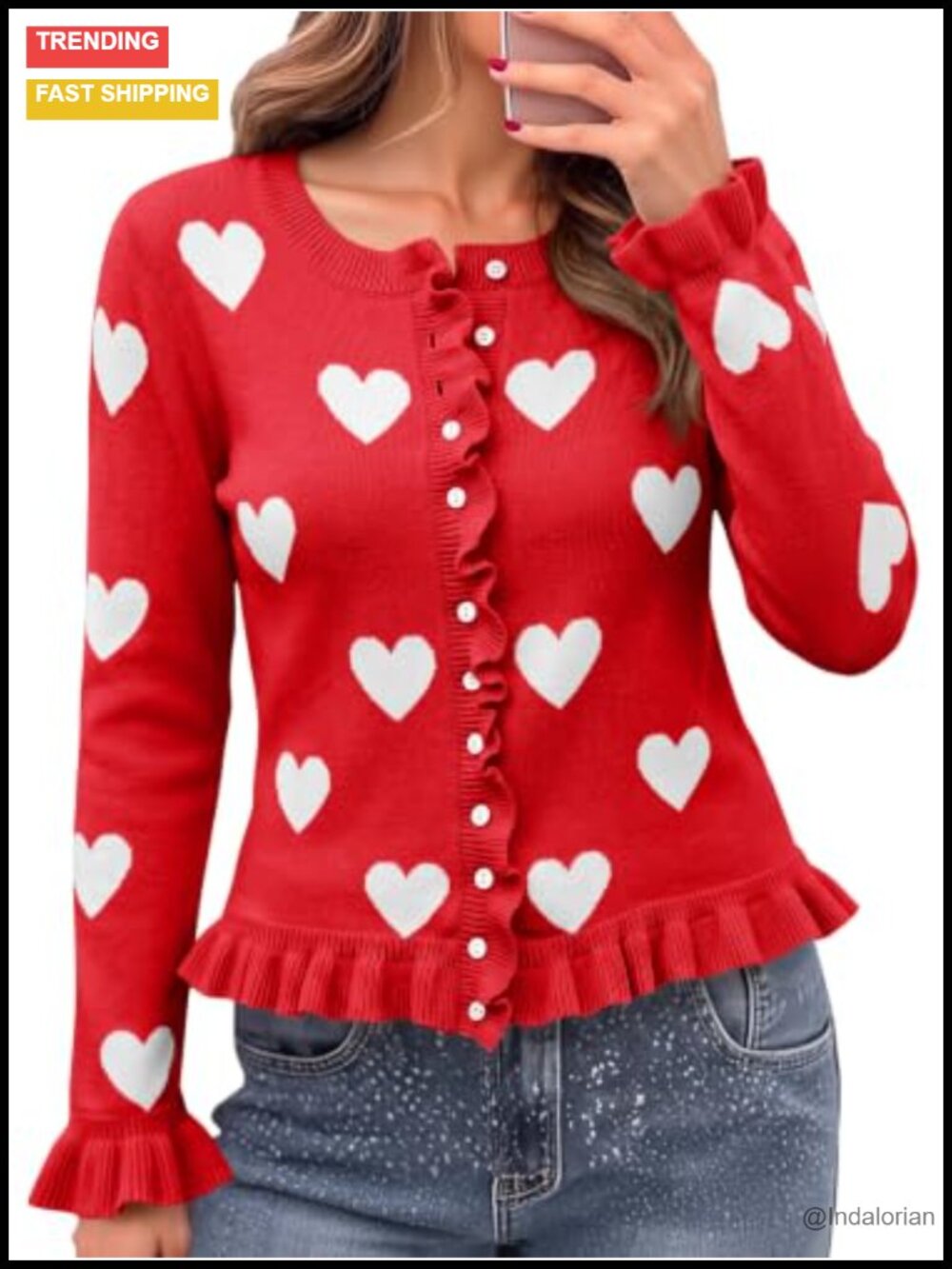 Saodimallsu Womens Ruffle Cardigan Long Sleeve Cropped Sweater